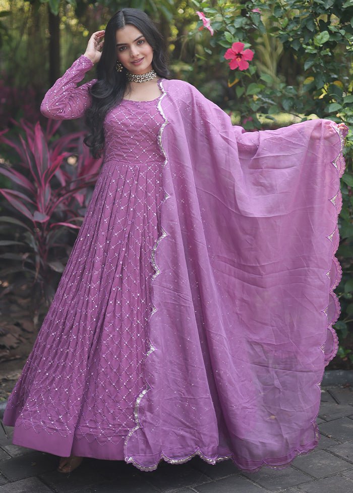 Purple Readymade Georgette Dupatta Indian Dress