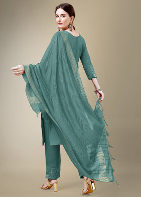 3 Pc Teal Readymade Cotton Suit Set