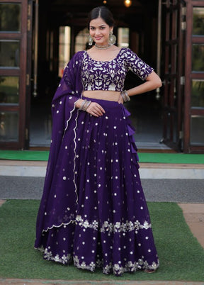 3 Pc Wine Georgette Semi Stitched Lehenga Set