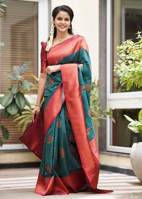 Teal Green Banarasi Silk Saree With Blouse Piece