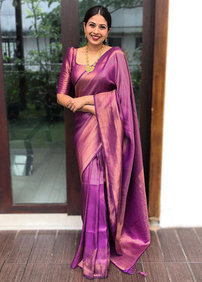 Purple Banarasi Silk Saree With Blouse Piece