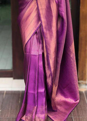 Purple Banarasi Silk Saree With Blouse Piece