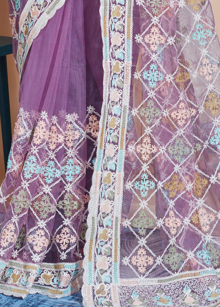 Lavender Net Net Saree With Blouse Piece