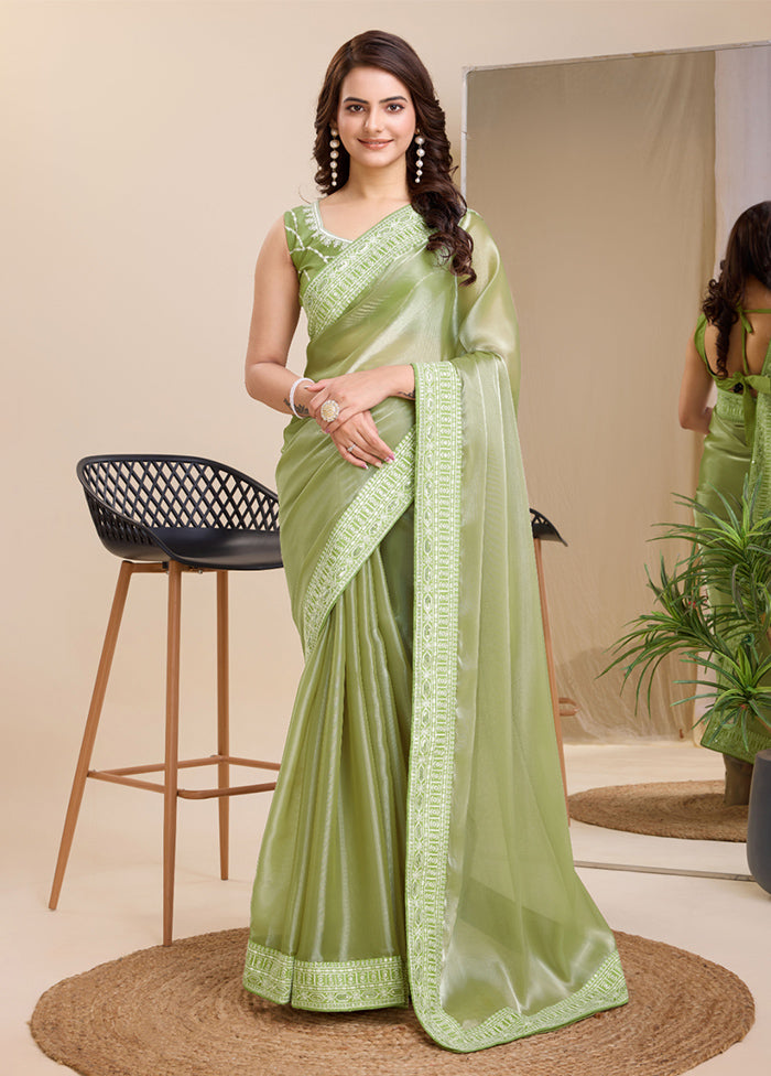 Pista Green Jimmy Choo Saree With Blouse Piece