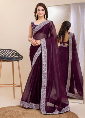 Wine Silk Saree With Blouse Piece