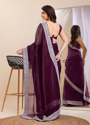 Wine Silk Saree With Blouse Piece