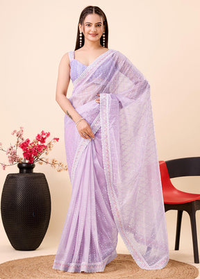 Lavender Net Net Saree With Blouse Piece