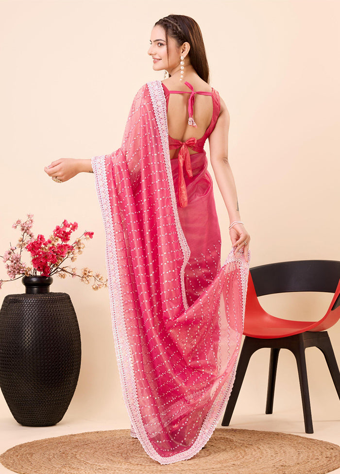 Pink Net Net Saree With Blouse Piece