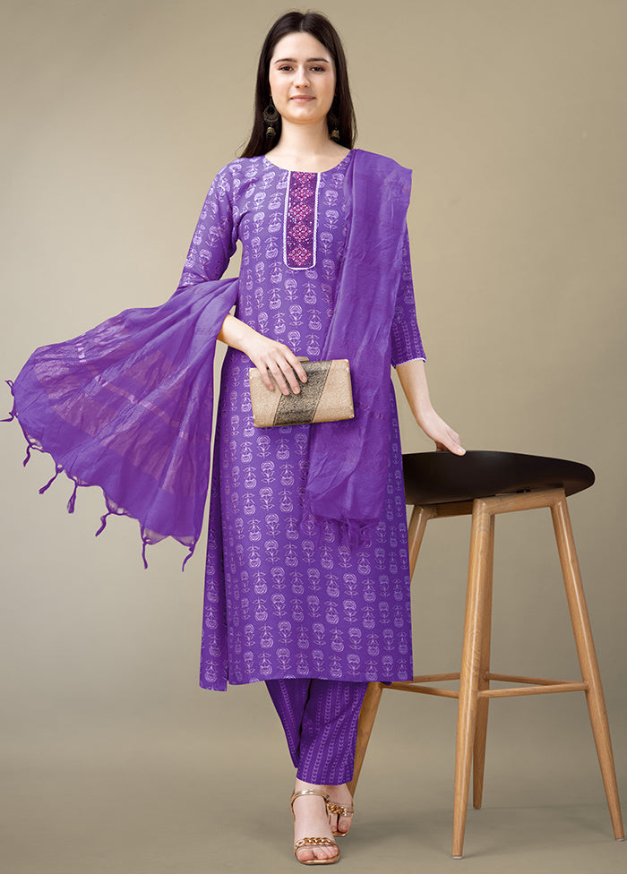 3 Pc Purple Readymade Rayon Suit Set