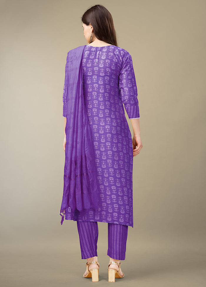 3 Pc Purple Readymade Rayon Suit Set