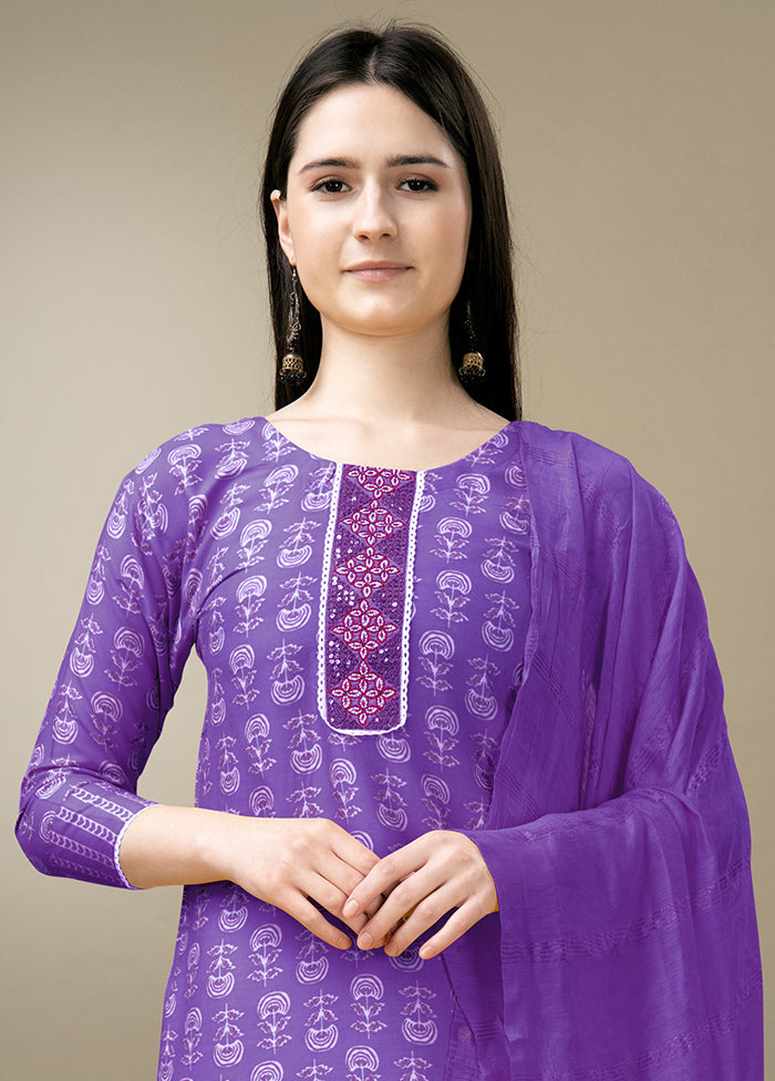 3 Pc Purple Readymade Rayon Suit Set