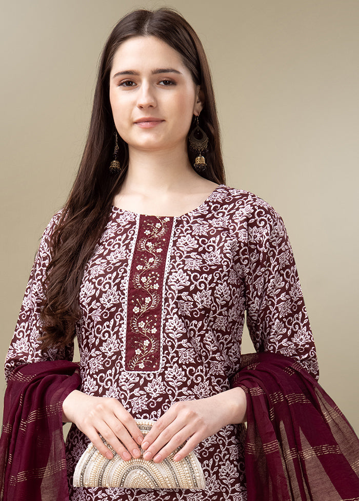 3 Pc Maroon Readymade Rayon Suit Set