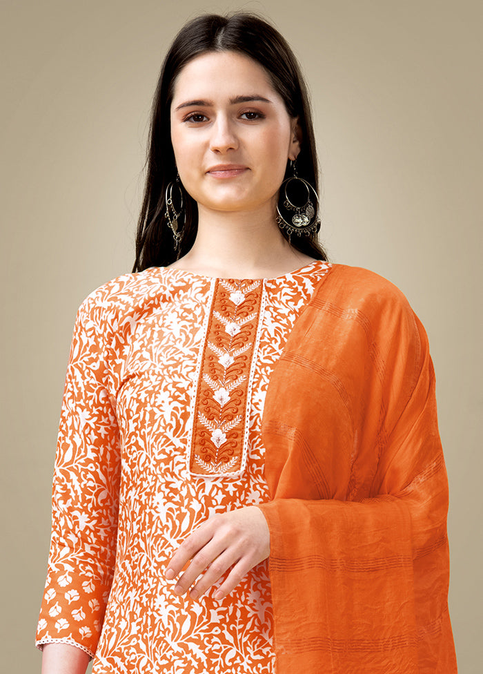 3 Pc Orange Readymade Rayon Suit Set