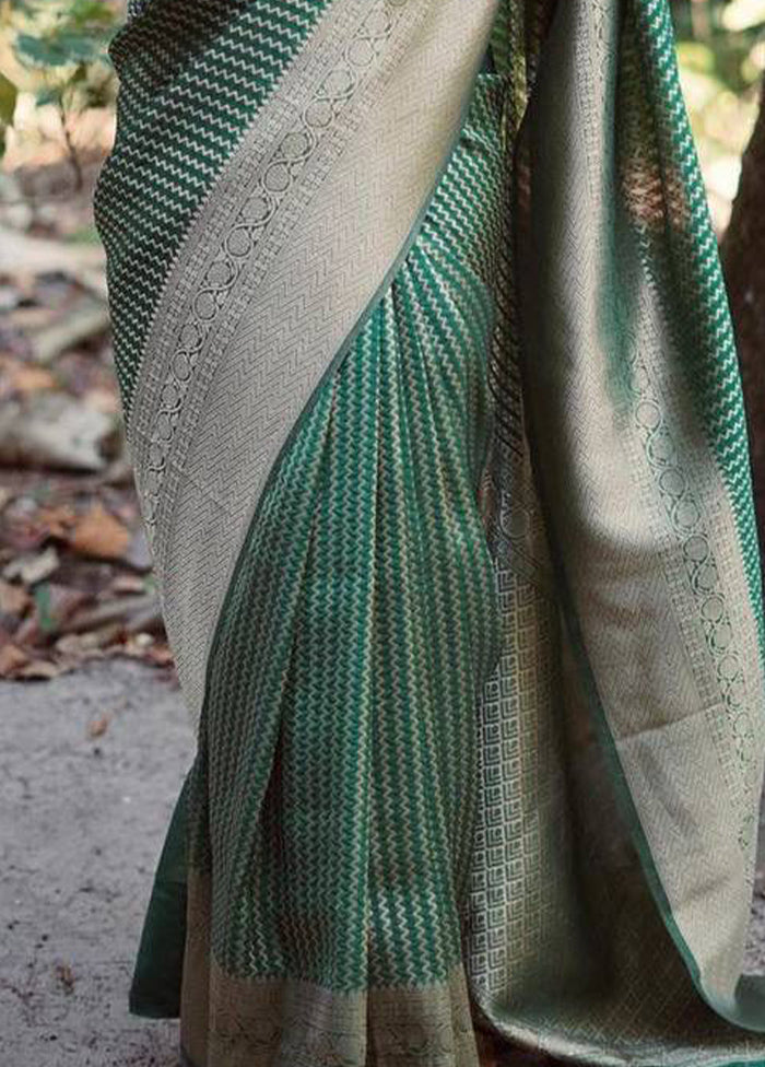 Green Banarasi Silk Saree With Blouse Piece