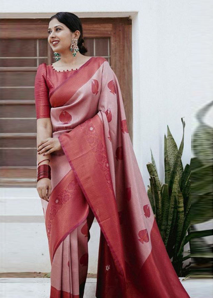 Pink Banarasi Silk Saree With Blouse Piece