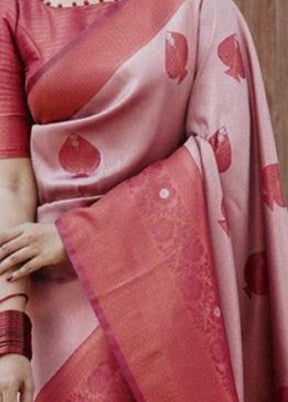 Pink Banarasi Silk Saree With Blouse Piece