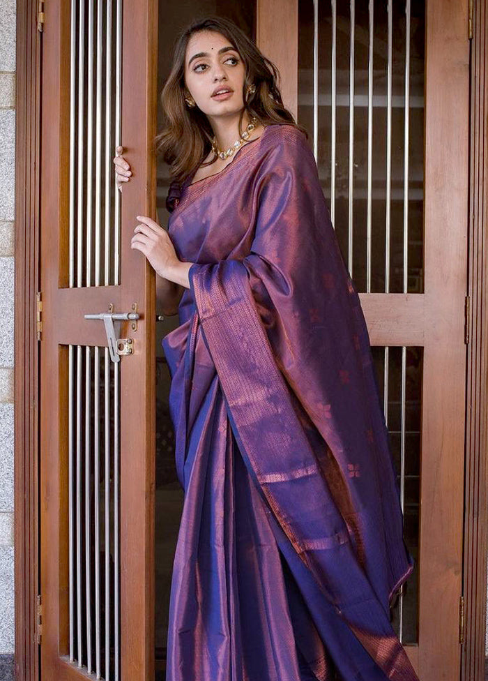 Purple Banarasi Silk Saree With Blouse Piece