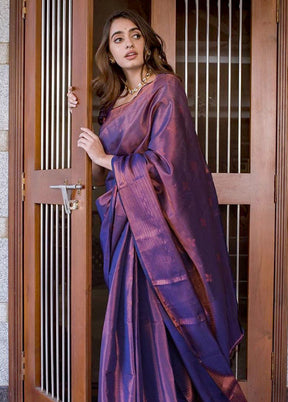 Purple Banarasi Silk Saree With Blouse Piece