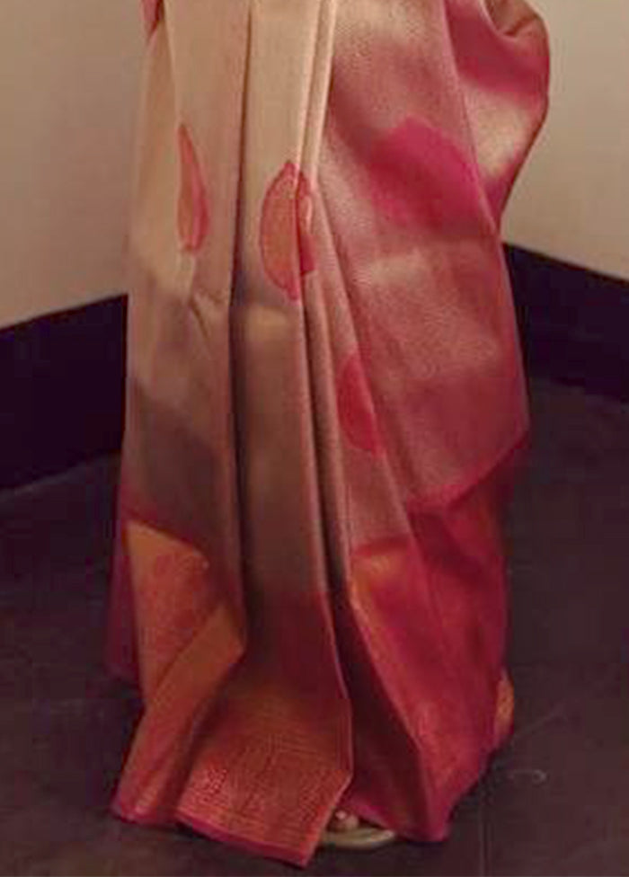 Peach Banarasi Silk Saree With Blouse Piece