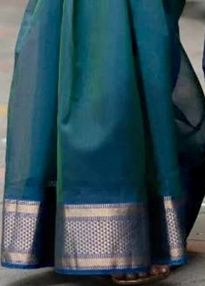 Teal Banarasi Silk Saree With Blouse Piece