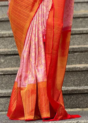 Pink Banarasi Silk Saree With Blouse Piece