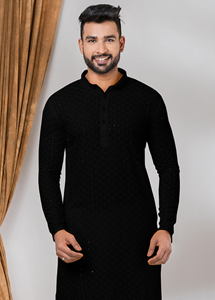 Black Silk Kurta And Pajama Set