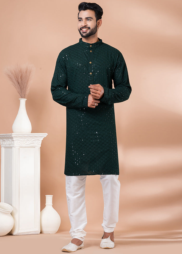 Green Silk Kurta And Pajama Set