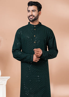 Green Silk Kurta And Pajama Set