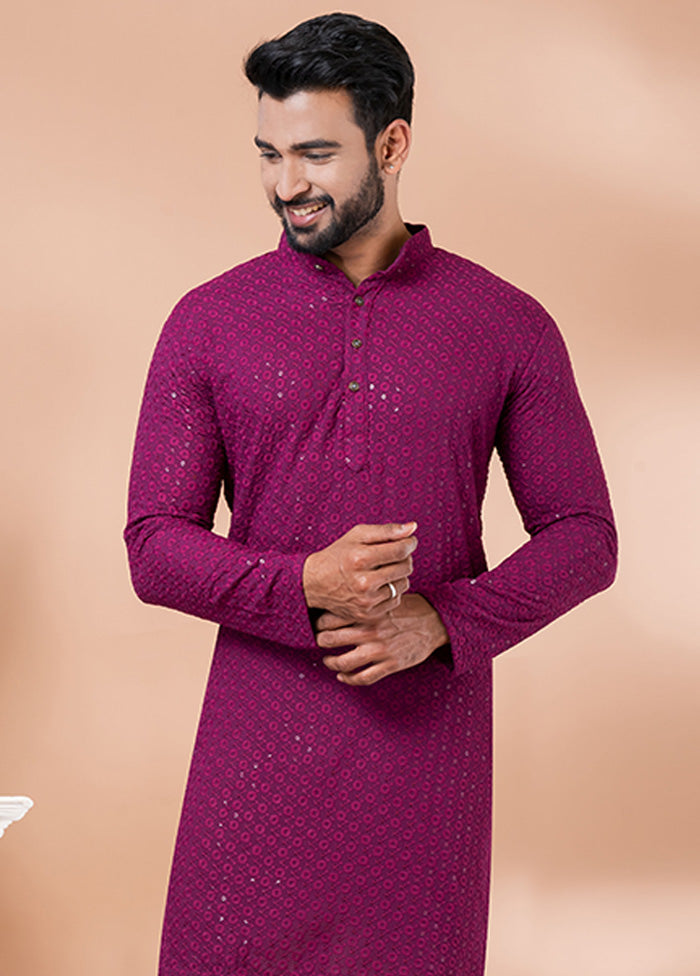 Magenta Silk Kurta And Pajama Set