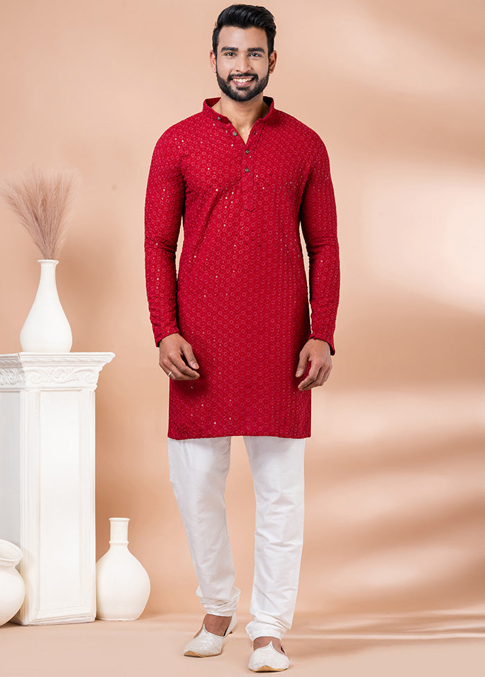 Red Silk Kurta And Pajama Set