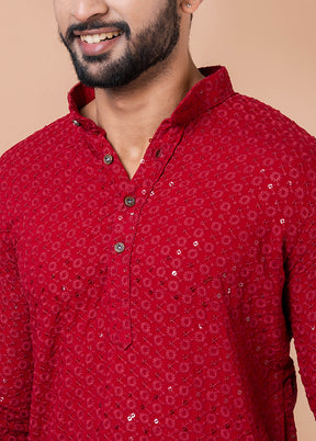 Red Silk Kurta And Pajama Set