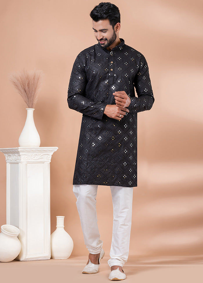 Black Cotton Kurta And Pajama Set