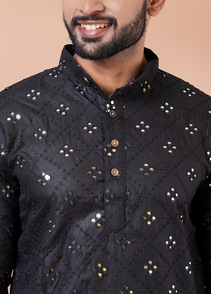 Black Cotton Kurta And Pajama Set