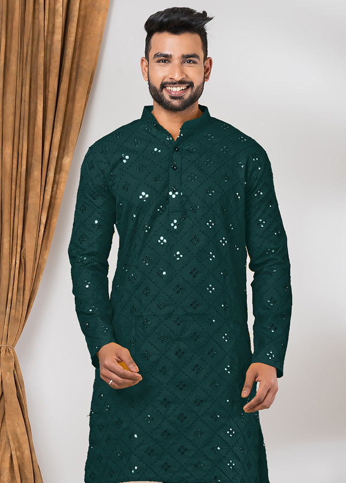 Green Cotton Kurta And Pajama Set