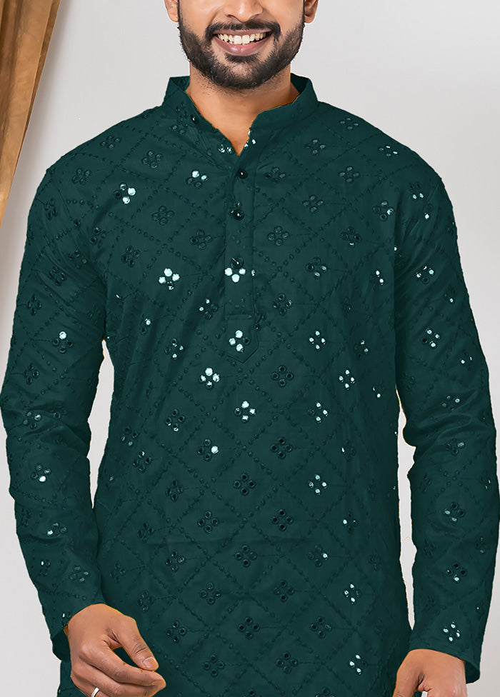 Green Cotton Kurta And Pajama Set