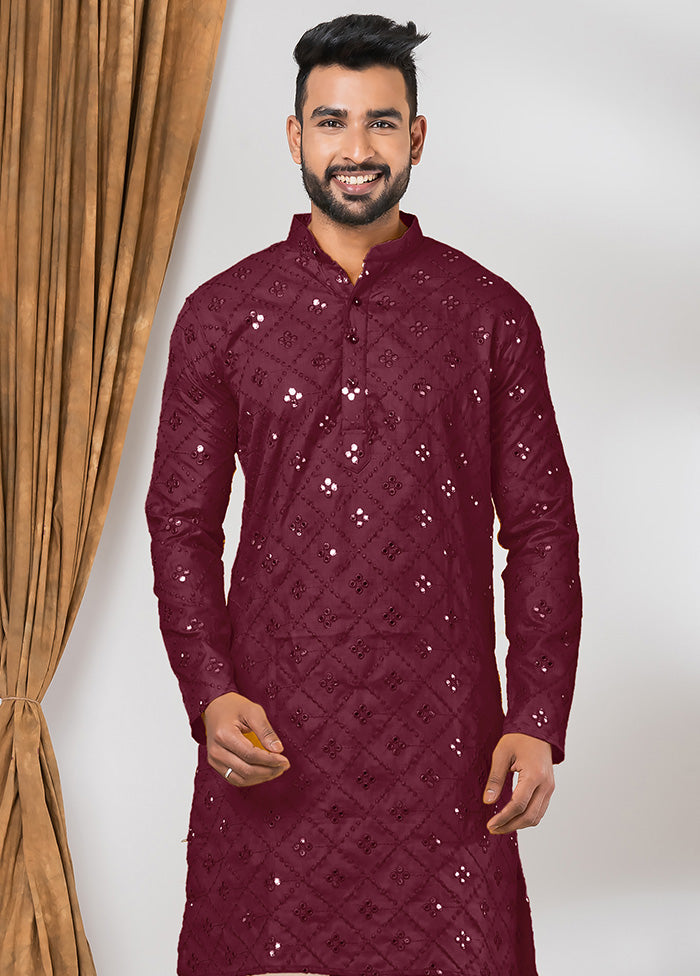 Maroon Cotton Kurta And Pajama Set