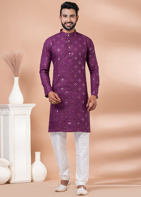 Purple Cotton Kurta And Pajama Set