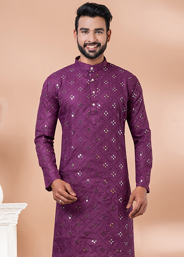 Purple Cotton Kurta And Pajama Set