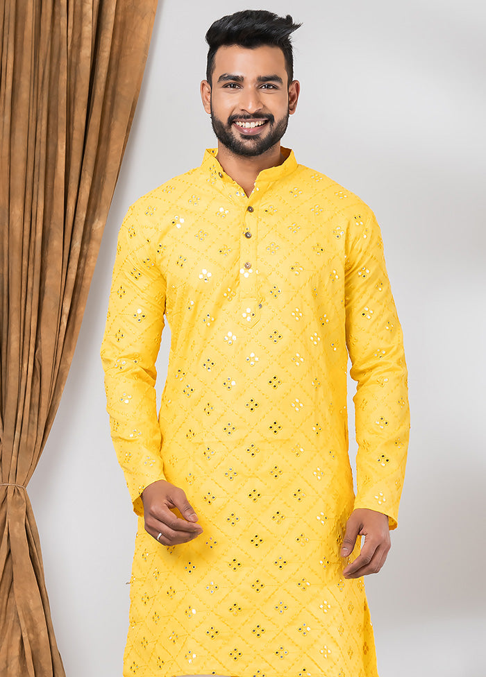 Yellow Cotton Kurta And Pajama Set