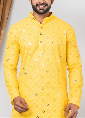 Yellow Cotton Kurta And Pajama Set