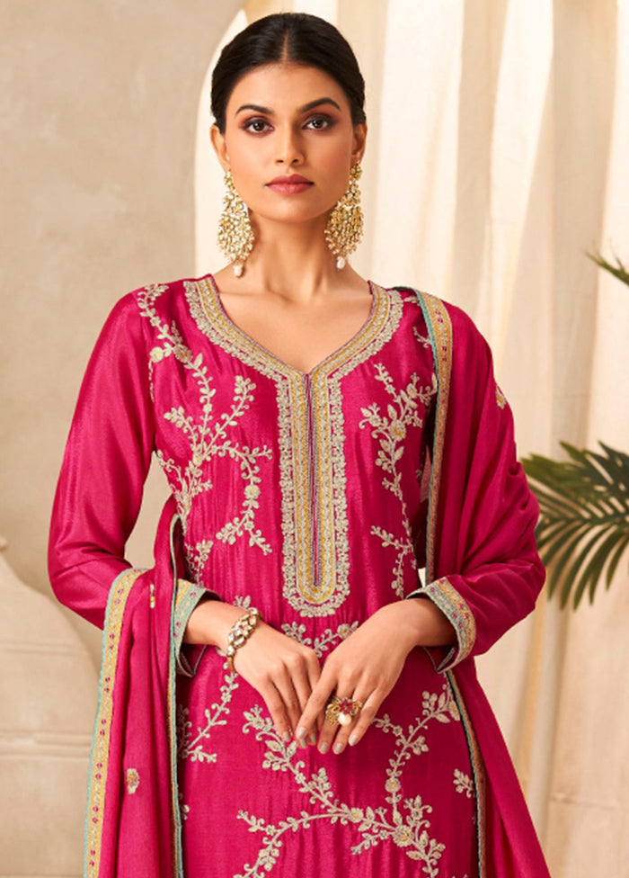 3 Pc Pink Unstitched Silk Suit Set