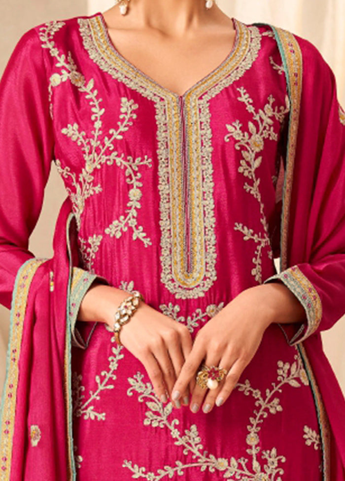 3 Pc Pink Unstitched Silk Suit Set