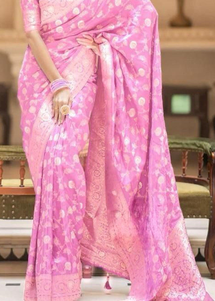 Light Pink Banarasi Silk Saree With Blouse Piece