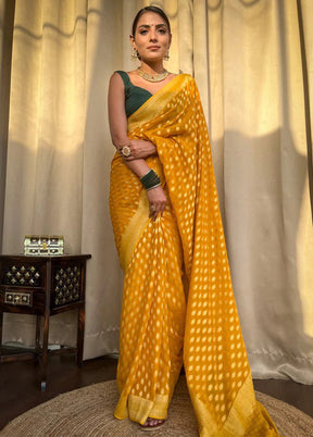 Yellow Banarasi Silk Saree With Blouse Piece