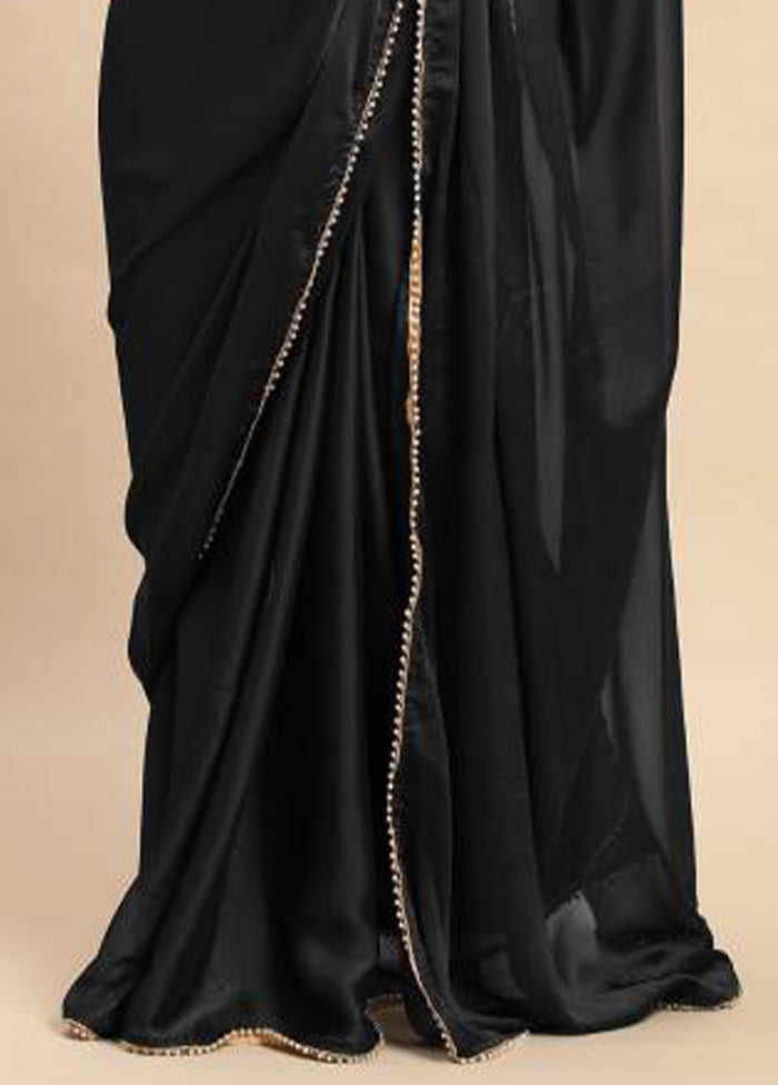 Black Satin Silk Saree With Blouse Piece