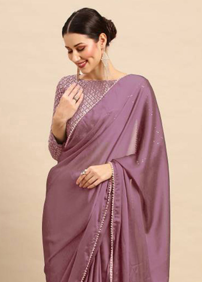 Purple Satin Silk Saree With Blouse Piece