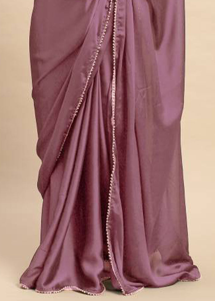 Purple Satin Silk Saree With Blouse Piece