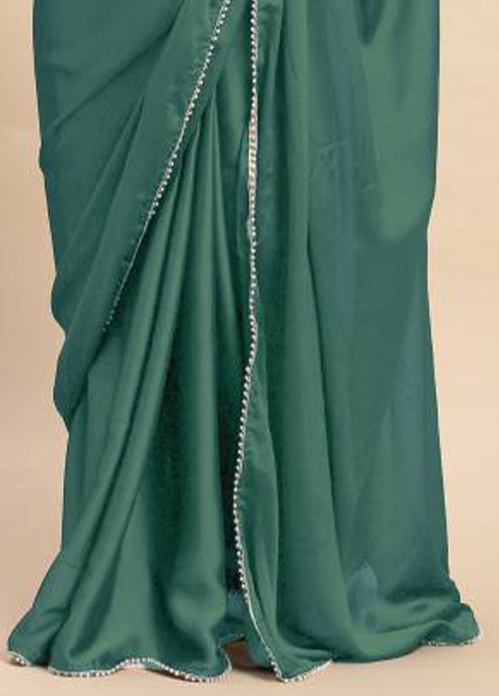 Rama Green Satin Silk Saree With Blouse Piece