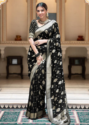 Black Banarasi Silk Saree With Blouse Piece