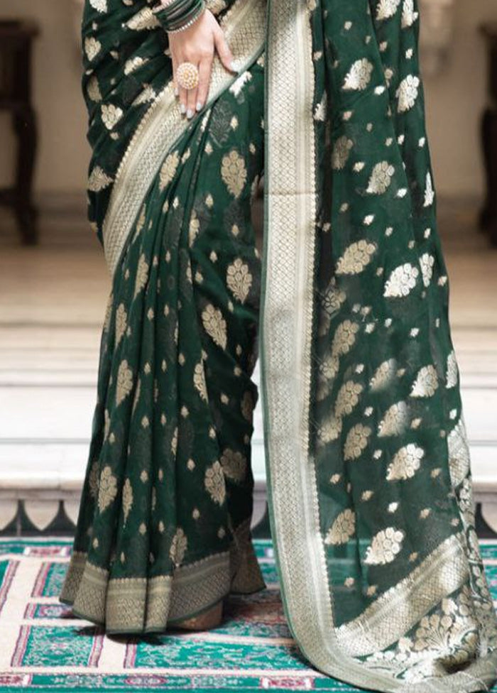 Green Banarasi Silk Saree With Blouse Piece